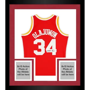 Framed Hakeem Olajuwon Houston Rockets Autographed Mitchell & Ness Red 1993 - 94 Swingman Jersey - Fanatics Authentic Certified - NBA Memorabilia
