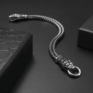 Double-Layer Titanium Steel Snake Head Bracelet, Antique Silver Plated, Simple and Cool Style, Non-Magnetic, European and American Cross-Border Trend