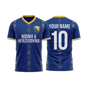 Personalized Bosnia and Herzegovina Soccer Jersey for Men, Custom Name Number Football Jersey, Blue Yellow V-Neck Game Day Shirt, Bosnia Flag Sportswear, Great Gift for Players and Fans, Soccer Lover Outfit Idea