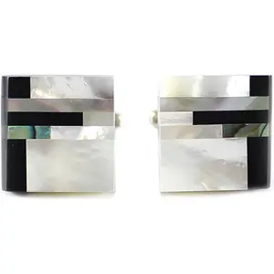 Classic Genuine Onyx and Mother of  Cufflinks Men Classic Cuff links With Box