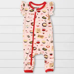 Bestaroo Miso Cute Romper for Babies – Pink Flutter Sleeve Coverall, Dual Zipper for Easy Diaper Changes, Soft Bamboo Spandex, Summer Outfit Newborn-24M