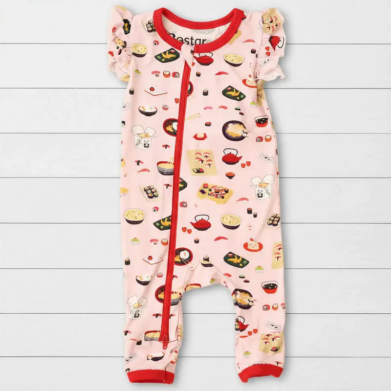Bestaroo Miso Cute Romper for Babies – Pink Flutter Sleeve Coverall, Dual Zipper for Easy Diaper Changes, Soft Bamboo Spandex, Summer Outfit Newborn-24M