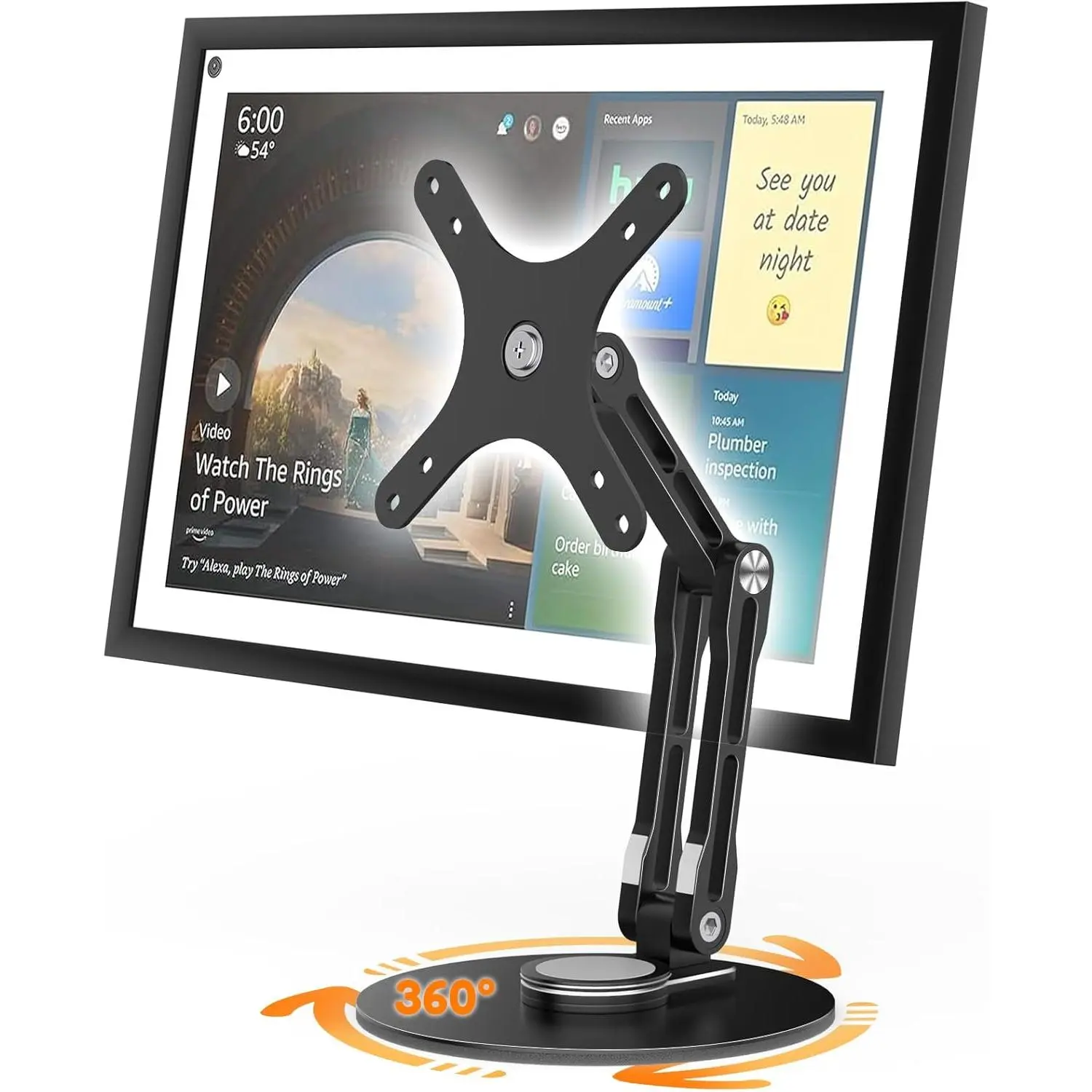 Swivel and Tilt Stand for Echo Show 15 (Gen 1, Gen 2), Portable  Stand, Adjustable Angle and Height with 360? Rotation Bases, Switching Between Landscape and Portrait Screens (Black)