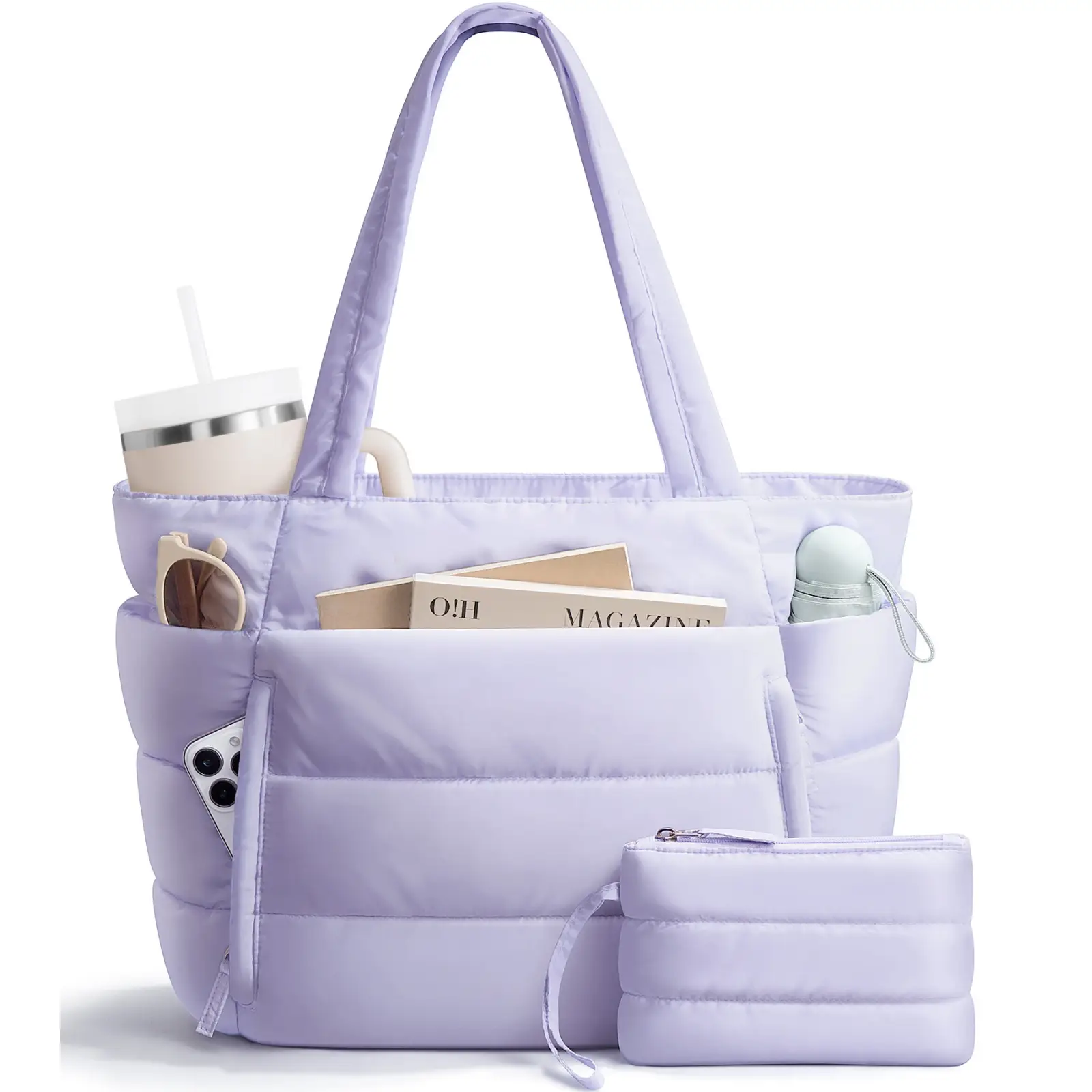 Bagstellar Puffer Tote Bag for Women, Large Work Tote Laptop Bag, Lightweight Travel Tote Bag with Zipper Gifts for Women Teacher Nurse Quilted Should