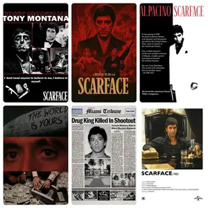 Scarface Tony Montana Complete Series Collector's Edition Canvas Poster, iconic scenes from the 1983 classic gangster film, Al Pacino character wall art, retro American-style decor, suitable for men's bedrooms and game rooms, a must-hav