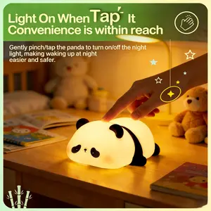 Portable Panda-Shaped Pat Light Rechargeable with 7 Tap-Control Function Eco-Friendly Night Light for Kids Unique Design Fun Accessory