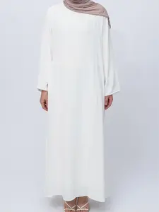 Arabian Dress Fashion Spring Summer Pure Color Long Sleeve Round Neck Loose Casual Dress, Luxurious Elegant Style