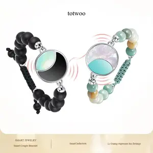 totwoo White Moonlight Smart Sensor Couple Bracelet with Remote Interactive Vibration and Flashing - Valentine's Day Gift for Long-Distance Relationships