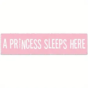 A Princess Sleeps Here Orchid Pink Street Sign Vintage Metal Tin Sign Girl'S Room Decor 16 x 4 Inch Wall Art Iron Poster for Home Farmhouse Bar Cafe Garage Indoor Outdoor