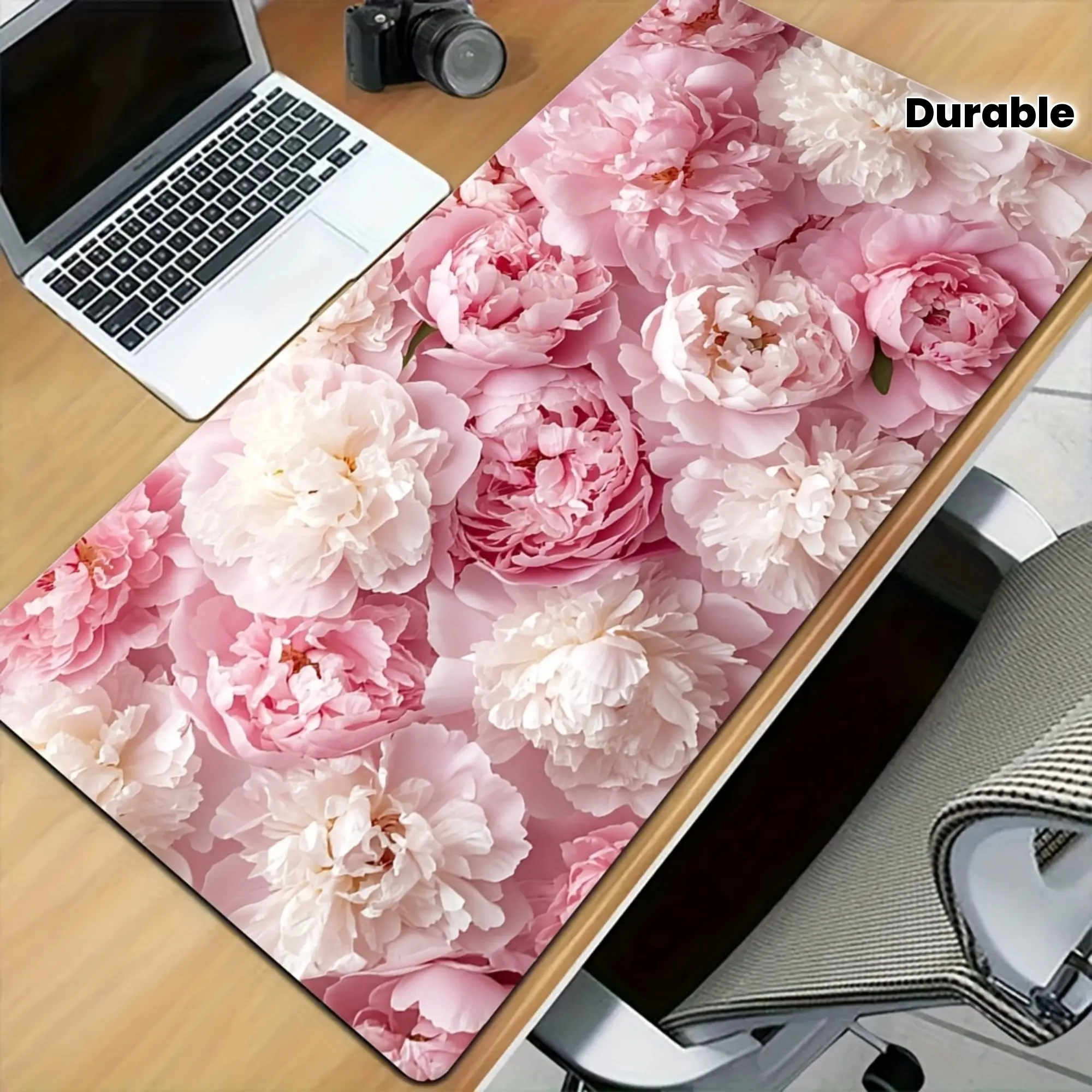 1 Large Peony Season Mouse Pad with Non-Slip Rubber Base, Floral Desk Mat for Office and Home, Bright Pink Peony Design, Durable and Comfortable Computer Mouse Pad