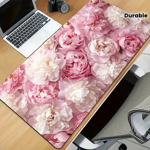 1 Large Peony Season Mouse Pad with Non-Slip Rubber Base, Floral Desk Mat for Office and Home, Bright Pink Peony Design, Durable and Comfortable Computer Mouse Pad