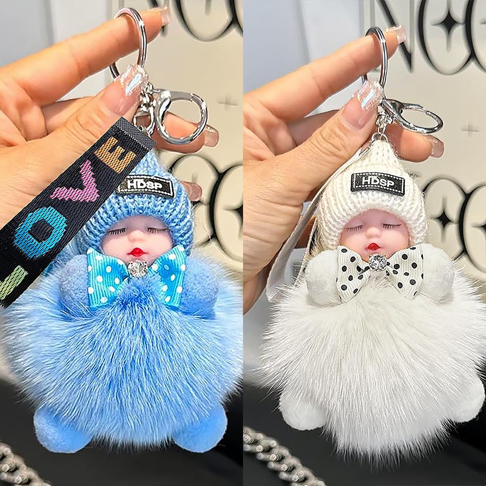 2Pcs Adorable Soft Plush Doll Keychain Fluffy Baby Charm Bag Pendant Car Key Ring Home Rack Hanging Backpack Accessory Cute Kawaii Gift for Girls Women Viral TikTok Shop Aesthetic Toy