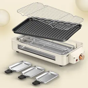 Indoor Electric Grill, 2-in-1 Kitchen BBQ Machine with Removable Non-Stick Grill Plate & Rack, Adjustable Temperature Control, Dishwasher-Safe Multi-Function Grill & Griddle Pan