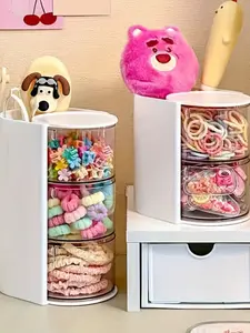 Rotating Multi-Layer Transparent Hair Accessory Storage Box, Dustproof Plastic Organizer, Desktop Cosmetic Holder, Makeup Organizer Box for Gifts