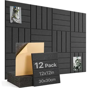 Cork Board 48"x36" Large Felt Bulletin Board with Self Adhesive, Cork Boards for Walls for Office-12 Pack Pin Board Use in  Classroom Office Wall Decor Black