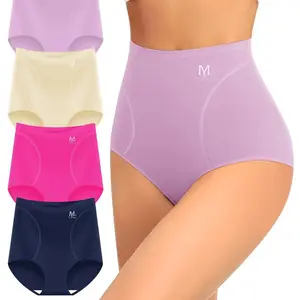 Women's 4-Pack High-Waist Tummy Control Ice Seamless Polyester Panties, Minimalist Basic Triangle Briefs, Comfortable Fit, Body Shaping, Butt Lifting, Summer Thin Style