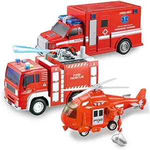 Toddler Fire Truck Toys for 3 4 5 6 7 Year Old Boys - Fire Engine, Emergency Vehicle, Kids Firetruck, Friction Powered Car with Lights and Sounds, Birthday Gifts for Boys Girls Age 3-9