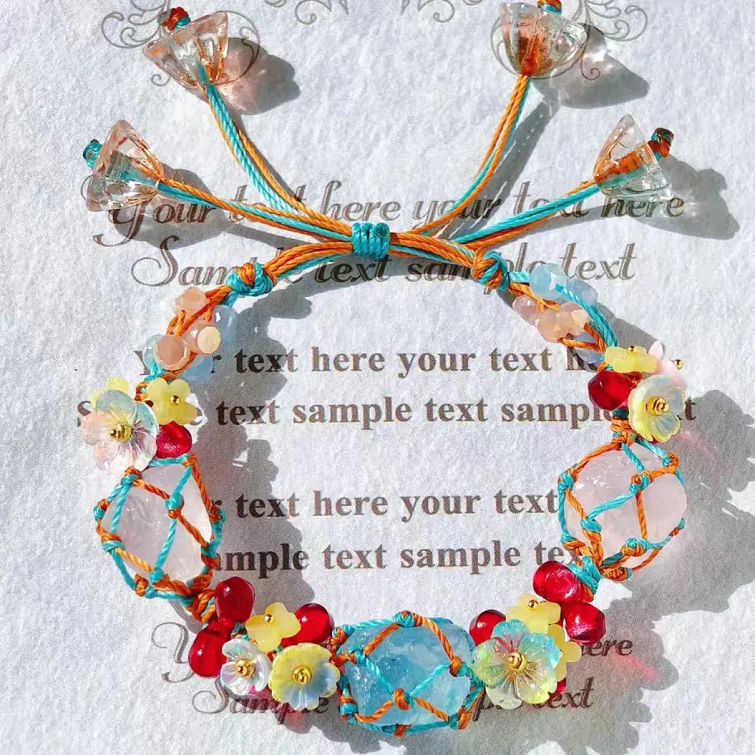 Bohemian Floral Fashion Bracelet for Girls & Children - Hand-Woven Synthetic Fiber Rope, Adjustable 3.5-8 cm Fit, Synthetic Crystal Accent, Valentine's Day Jewelry Accessory, Daily, Elegant, Adjustable Size, Crystal Accents, Floral Weave, Gift-Ready Desig