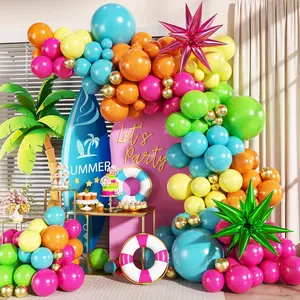 141Pcs Tropical Balloon Arch Kit Orange Pink Yellow Blue Green Gold Star Luau Party Decor Set