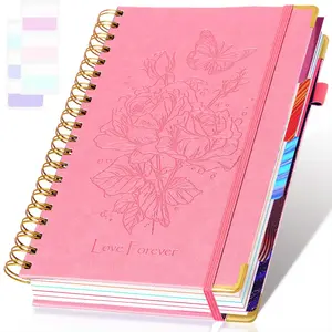 Elegant Spiral Notebook with Dividers, 250 Pages, Rose Gold Leather Cover, University Standard Lined, B5 Size, Ideal for Work & Study