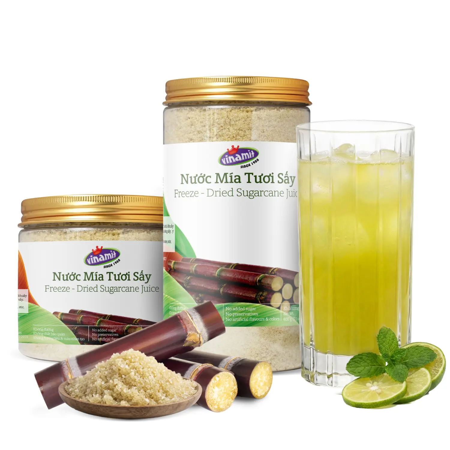 Vinamit Freeze-Dried Sugarcane Juice Powder | Naturally Sweet 100% | 7 oz | 21 oz Resealable Can | Rich in Minerals & Electrolytes | Perfect for Smoothies, Gifts, Coffee, Baking, Cooking & Drinks