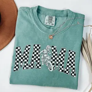 Comfort Color Motocross Shirt Oversized Dirtbike Mom Raceday T-shirt, Checkered Flag Gift Moto Mom Race T-shirt, Mother's Day, Gift Your Mom