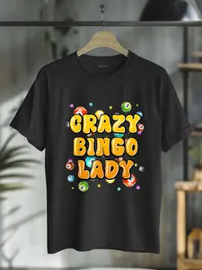 100% Cotton Bingo Player CRAZY BINGO LADY Funny Bingo Women T-Shirt