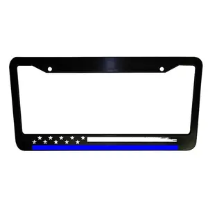 Thin Blue Line Police Car License Plate Frame, Back the Blue Support, Car Decor, Black Plastic, Aluminum, Truck Decor, Car Accessories