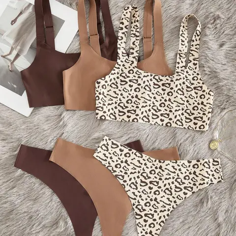 Women's Plain/all Over Print Backless Bra & Panty Set, Casual Comfy Breathable Bra & Panty Set for Daily Wear, Underwear Set for Women, Casual Soft Panties, Inner Wear, Clothing