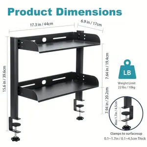 FEIKU 17inch Adjustable Clip-on Desktop Organizer, Double-layer Metal Side Table, Easy to Install, Space-saving Office Supplies Accessory Storage