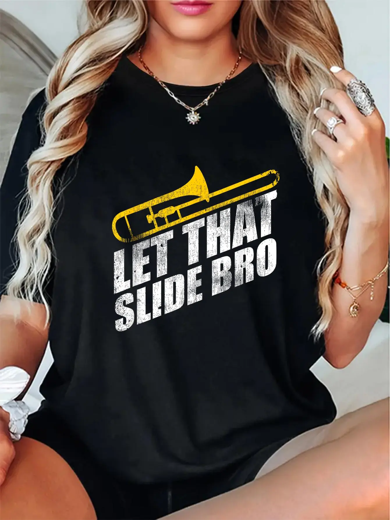 100% Cotton Unisex Let That Slide Bro - Funny Trombone Player Band Gift T-Shirt