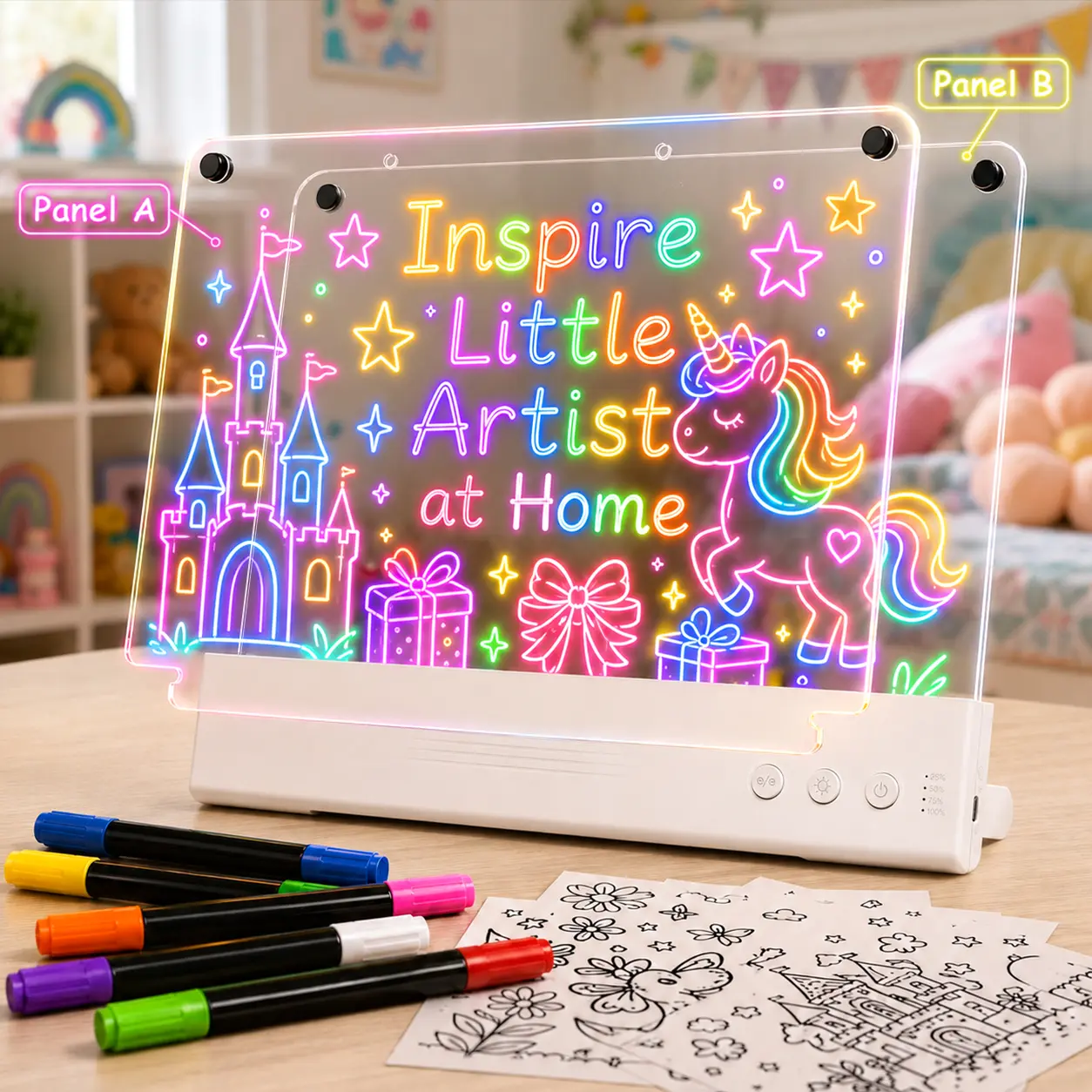 NexHour Dual-Layer Rechargeable LED Drawing Board for Kids, 16" Glow Doodle LED Note Board with Color Lights, Acrylic Dry Erase Light Up Drawing Pad, Drawing Tablet Gifts for Easter Birthday Christmas Gift Ideas