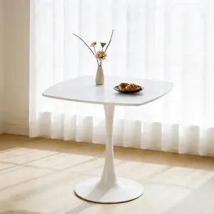 ARCH 31.5 Inch White Square Dining Table for 2-4 Person Mid-Century Modern Tulip Table with Sturdy Metal Pedestal Base 0.71 Thickened MDF Tabletop for Small Space Apartment Kitchen Bistro Office, Matte White Color Options, MDF+Metal Material, Six-Sided Di