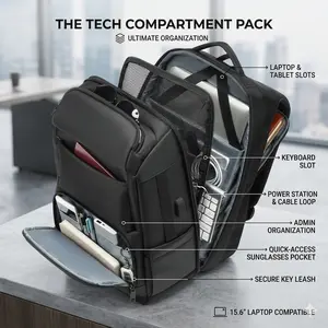 Men's Business Laptop Backpack, Large-Capacity Multi-Compartment Commute Bag with USB Charging Port & Lace Closure, Waterproof Durable Office Travel Bag for Male Adults, School Backpack & Men's Accessory