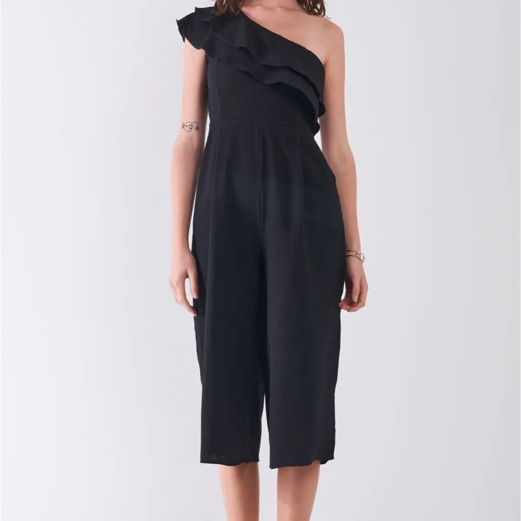 Black One Shoulder Gauze Jumpsuit