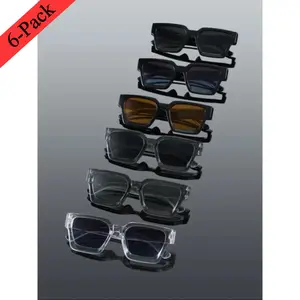 6-Pack Unisex Rectangular Sunglasses, Thick Frame Street Style Shades, Minimalist Trendy Eyewear, Fashion Accessories for Street Shooting, Outdoor & Daily Casual Wear