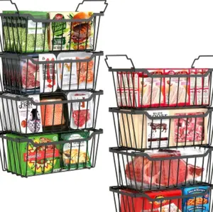 Freezers Organizer Bins Stackable Metal Storage Baskets w Handles 4 8 Pack for Efficient Food Storage Foldable Gift
