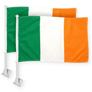 G128 2 Pack: Ireland Irish Car Flag | 11x17 In | Double LiteWeave Pro Series Double Sided Printed 150D Polyester | Flagpole Included | Perfect for Festival Celebrations, Parades