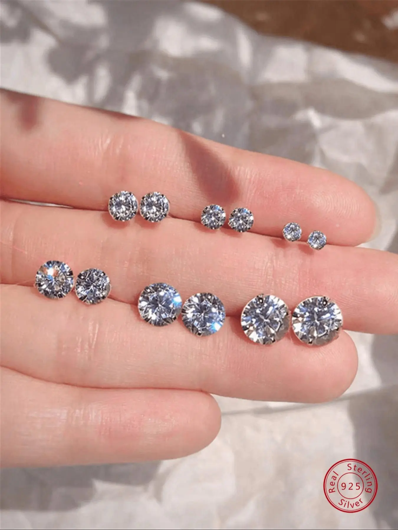 925 Sterling Silver Simple Plain Rhinestone Decorated Earrings, Fashionable Earrings for Women & Men, Trendy All-match & Exquisite Jewelry for Birthday Gift