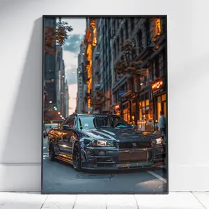 Nissan Skyline GTR R34 Print, Automotive Decor, Super car poster, Hyper car poster, JDM poster, Gift, Boys room decor, Nissan GTR poster
