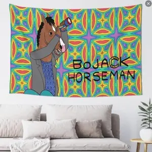 Bojack Horseman Theme Cotton Cloth Tapestry, Anime Art Wall Decor, Light Print Home Decorating Backdrop, Hand-Washable Home Supply for Living Room, College Room