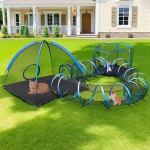 Outdoor Cat Cage, 4-in-1 Cat Tent Outdoor Pet Playpen with Tunnel, Portable Cat Playpen Suitable for Outdoor and Indoor Cat Cage with Storage Bag Suitable for Cats and Small Animals