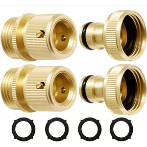 Garden Hose Quick Connectors, Heavy Duty Solid Brass 3/4 Inch GHT, Universal Leak-Proof Fittings for Easy Water Hose Connection (2 Sets)