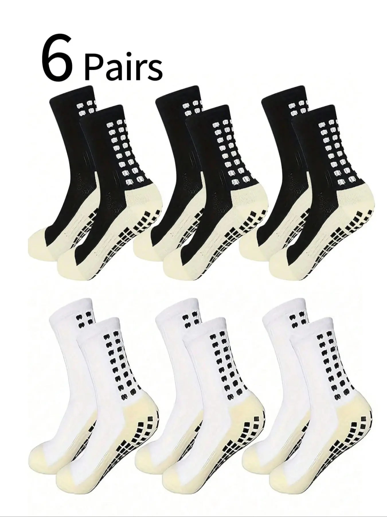 6 Pairs Men's High-Performance Sports Socks, Workout Socks, Enhanced Grip, Anti-Slip Colorblock Cotton Crew Socks, Medium-Length Professional Training Socks, Athletic Grip Sock, Sports Fit Socks
