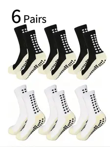 6 Pairs Men's High-Performance Sports Socks, Enhanced Grip, Anti-Slip Colorblock Cotton Crew Socks, Medium-Length Professional Training Socks