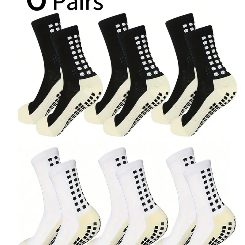 6 Pairs Men's Sports Socks, Enhanced Grip, Anti-Slip Colorblock Crew Socks, Mid-Calf, Breathable, Comfortable, All Seasons