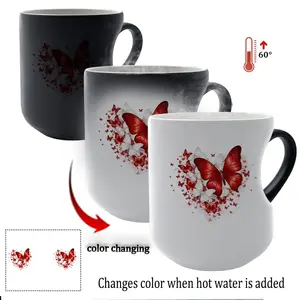 Love Blooms Heart-Shaped Butterfly Mug Magic Color Changing Ceramic Mug 11 Oz Perfect Gift for Christmas Friends & Lovers