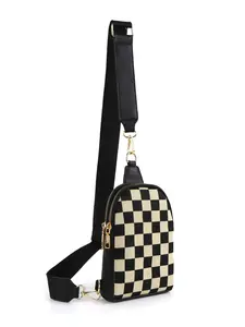 Checkerboard Pattern Fanny Pack, Checkered Bum Bag, Fashionable PU Leather Sling Bag for Women, Casual Versatile Zipper Crossbody Purse, Fashion Purses with Detachable Strap for Travel & Gifts
