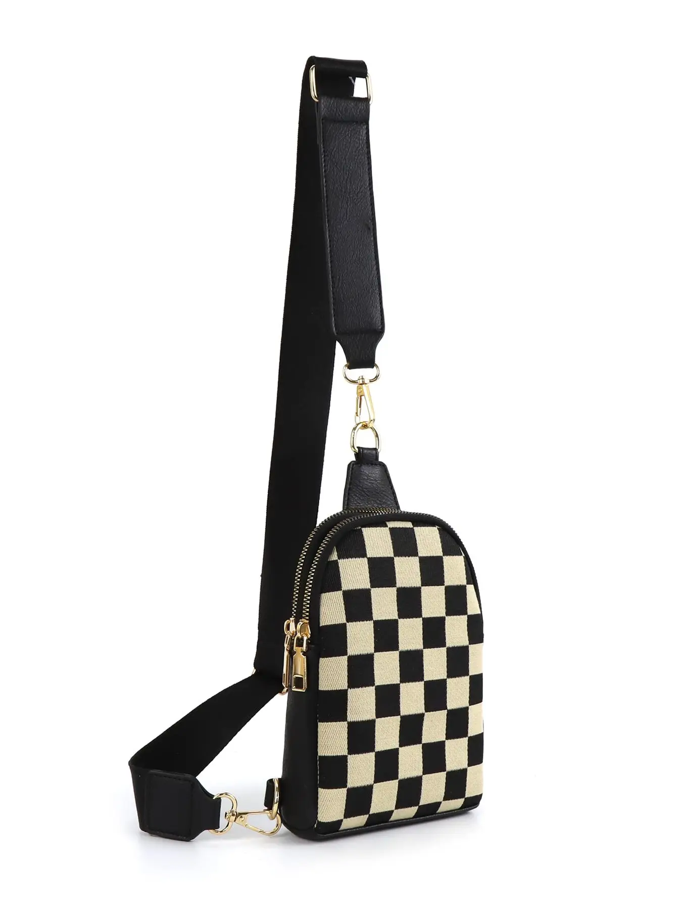 Checkerboard Pattern Compact Fanny Pack, Fashionable Pu Leather Sling Bag for Women, Casual Versatile Zipper Crossbody Purse with Detachable Strap for