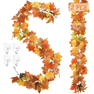 11.8FT Fall Garland 2 Pack for Mantle, Home & Indoor Decorations, Thanksgiving Decor, Autumn Garland for Outdoor Display Orange